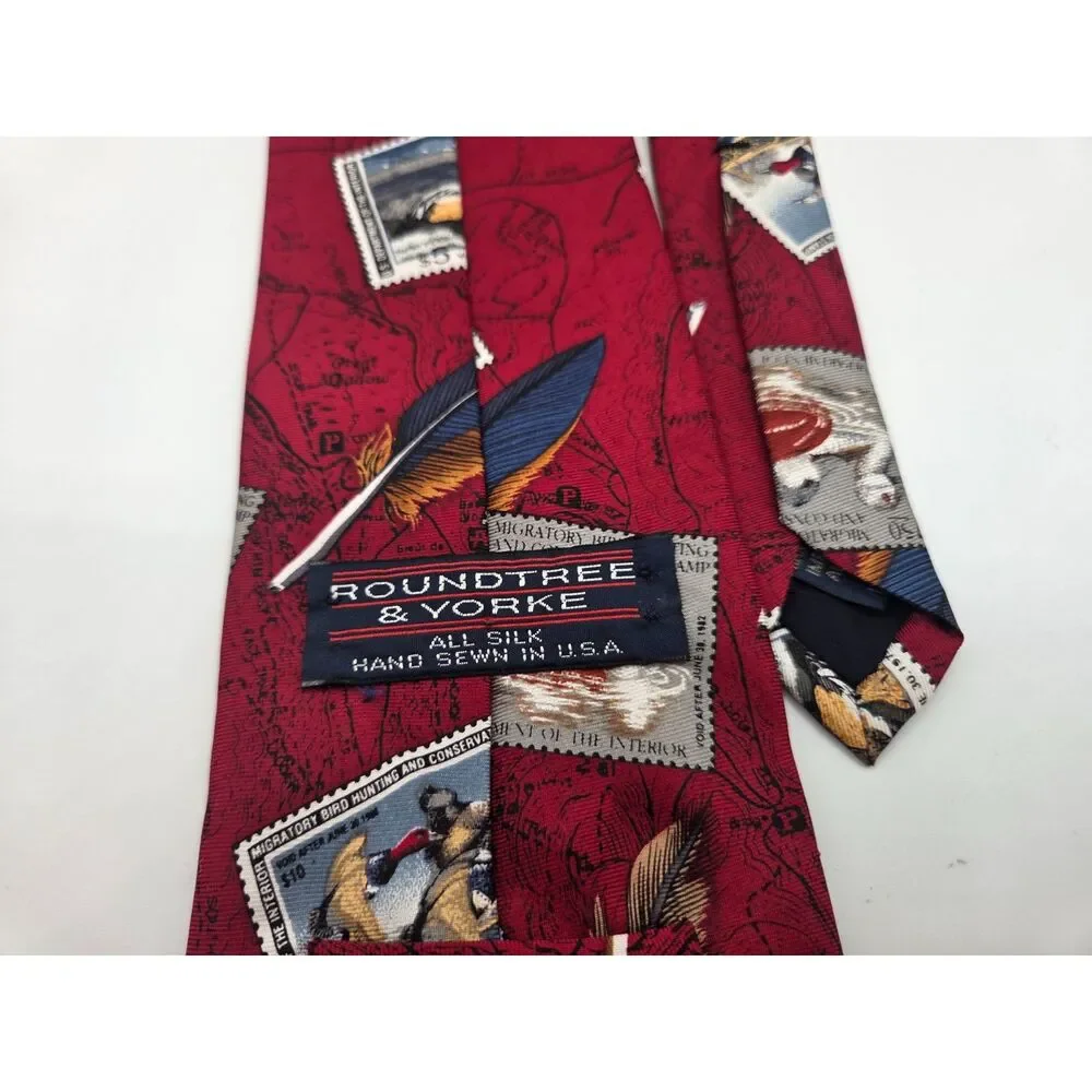 Roundtree Yorke Silk Tie Red Duck Stamp Migratory Bird Hunting Conservation Men